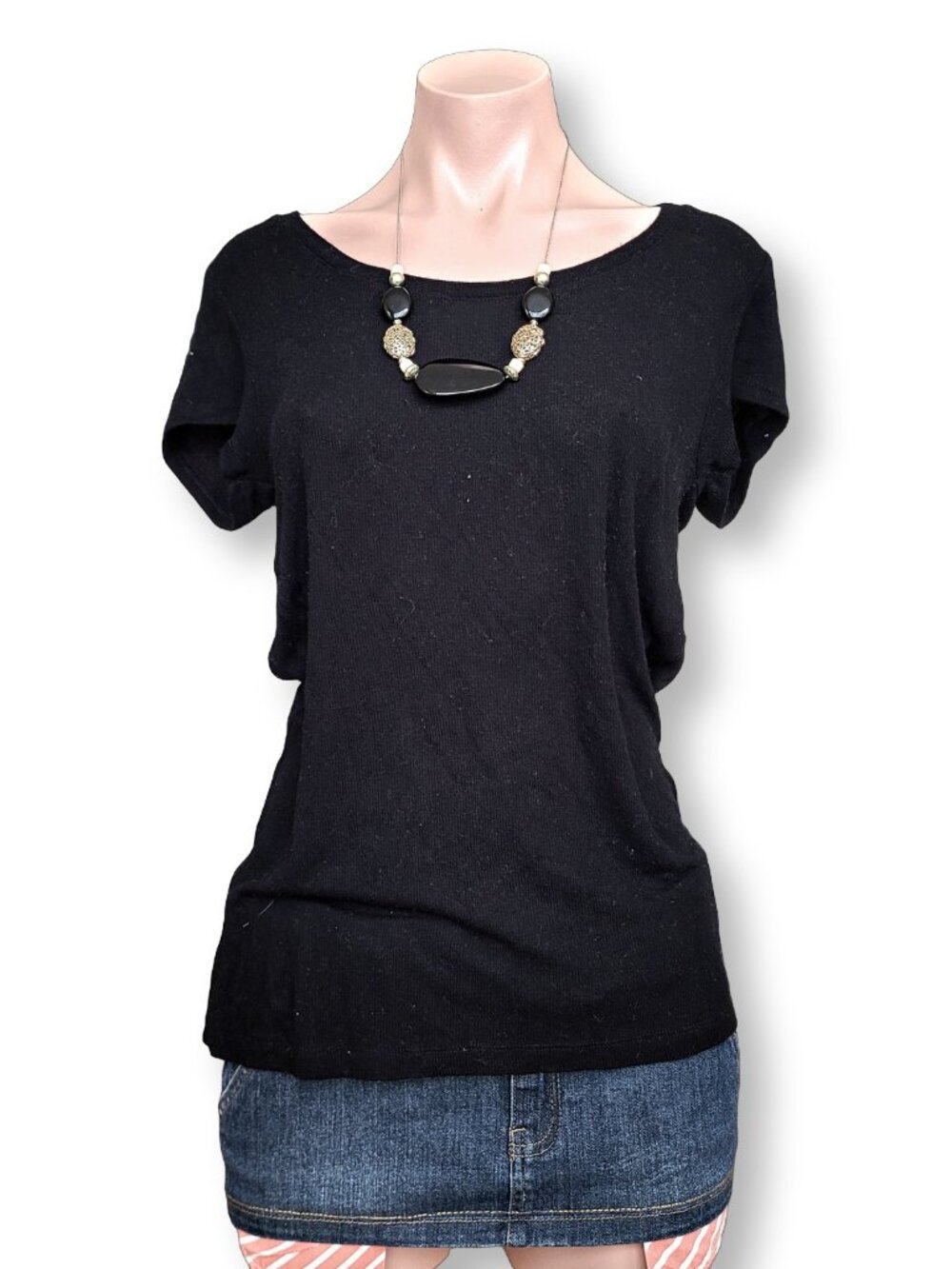 AP9 Vintage 90s Scoop Neck Knit Short Sleeve Boho Tee T-Shirt (OS)